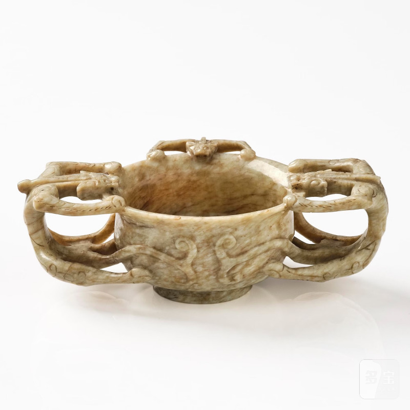 A large 'chicken-bone' jade chilong cup, - 图2